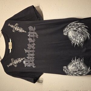 Vintage 2000s Bulzeye Fitted Rhinestone Black Graphic T-Shirt (XL)